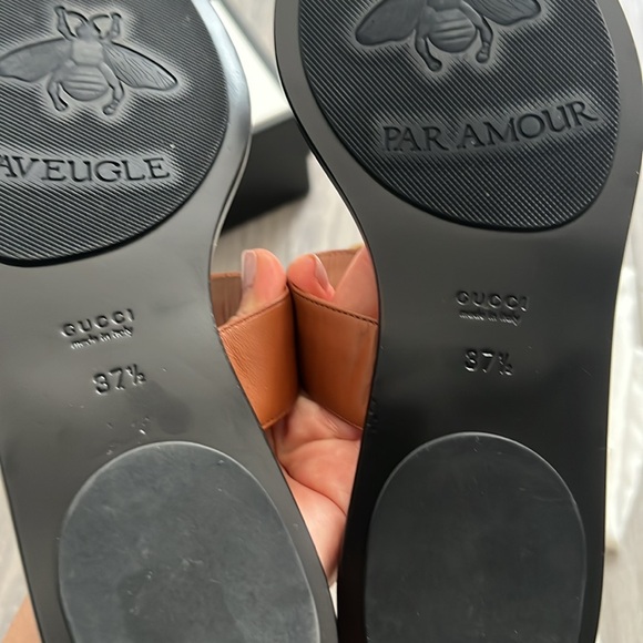Authentic Gucci Brown and Black Sandals with Signature GG Logo. Size 37.5/7.5 - Picture 5 of 8